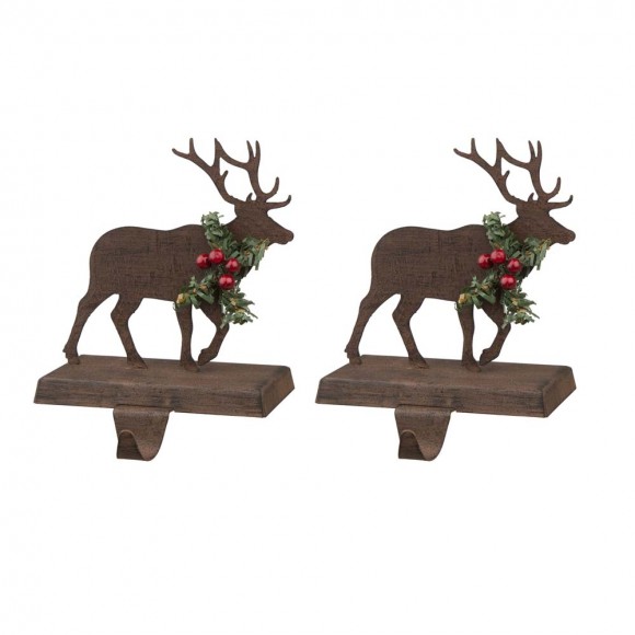 glitzhome Glitzhome 2PK 6.50"H Wooden/Metal Reindeer Stocking Holder
