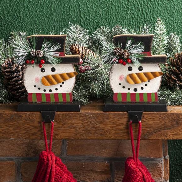 Glitzhome Glitzhome 2PK 6.50"H Wooden/Metal Snowman Head Stocking Holder