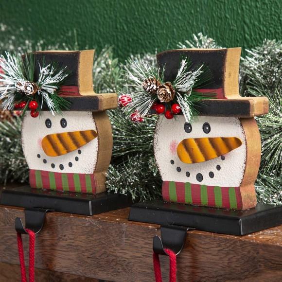 Glitzhome Glitzhome 2PK 6.50"H Wooden/Metal Snowman Head Stocking Holder