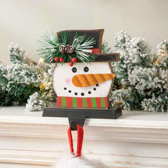 Glitzhome Glitzhome 2PK 6.50"H Wooden/Metal Snowman Head Stocking Holder