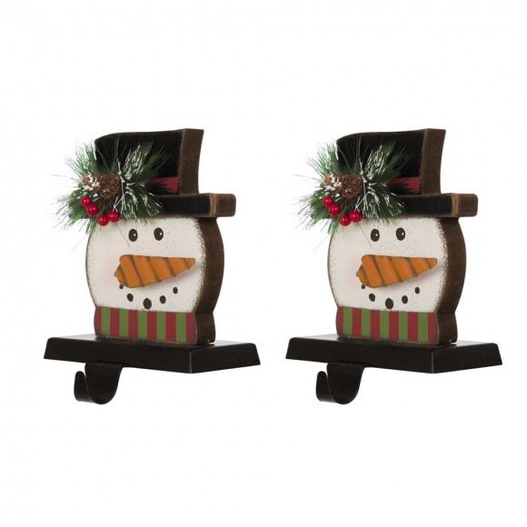 Glitzhome Glitzhome 2PK 6.50"H Wooden/Metal Snowman Head Stocking Holder
