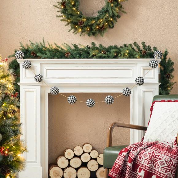 Glitzhome Glitzhome 2pk 6'L Black & White Plaid Fabric Garland