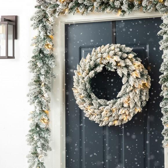 Glitzhome Glitzhome 2PK 6ft Pre-Lit Snow Flocked Christmas Garland With 35 Warm White LED Lights And Timer