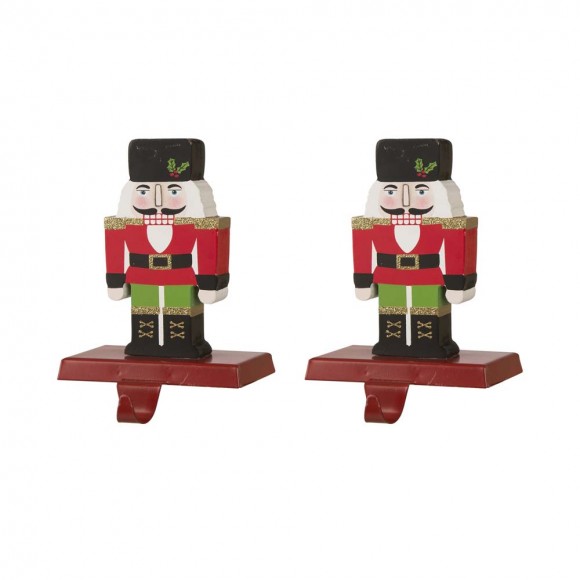 glitzhome Glitzhome 2PK 7.00"H Wooden/Metal Nutcracker Stocking Holder