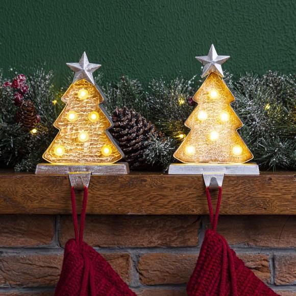 Glitzhome Glitzhome 2PK 7.50"H Marquee LED Wooden/Metal Christmas Tree Stocking Holder