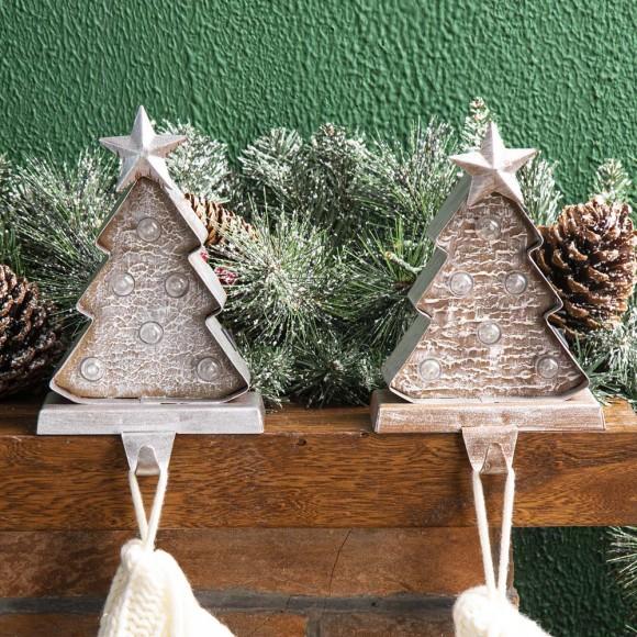 Glitzhome Glitzhome 2PK 7.50"H Marquee LED Wooden/Metal Christmas Tree Stocking Holder
