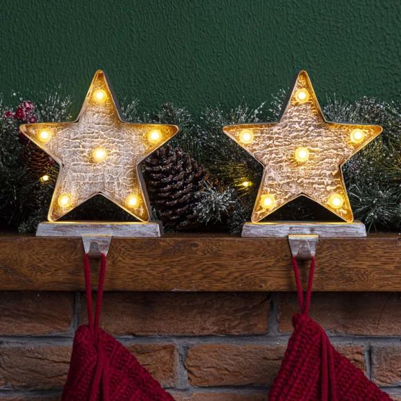 Glitzhome Glitzhome 2PK 7.50"H Marquee LED Wooden/Metal Star Stocking Holder