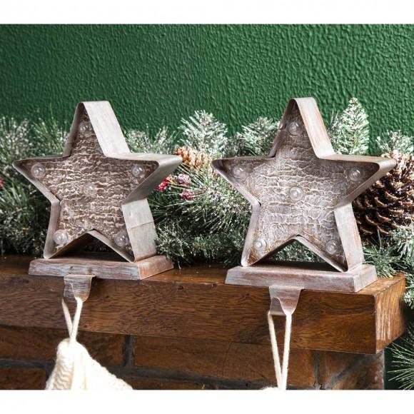 Glitzhome Glitzhome 2PK 7.50"H Marquee LED Wooden/Metal Star Stocking Holder