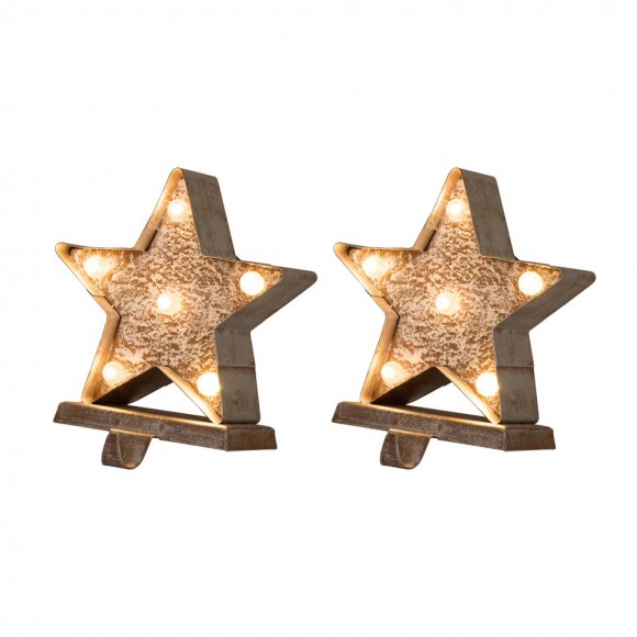 glitzhome Glitzhome 2PK 7.50"H Marquee LED Wooden/Metal Star Stocking Holder