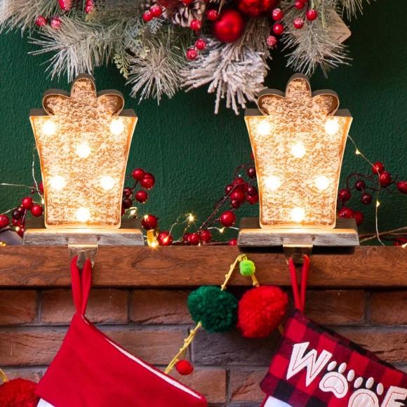 Glitzhome Glitzhome 2PK 7.50" HMarquee LED Wooden/Metal Gift Box Stocking Holder