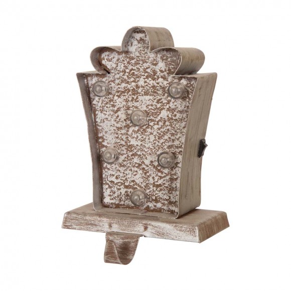 Glitzhome Glitzhome 2PK 7.50" HMarquee LED Wooden/Metal Gift Box Stocking Holder
