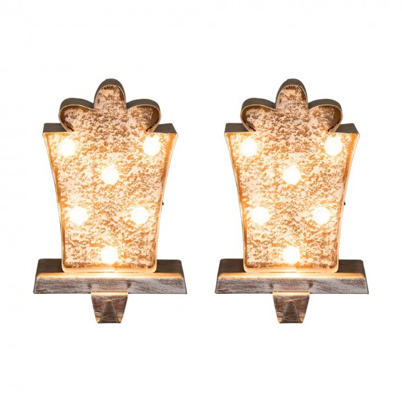 glitzhome Glitzhome 2PK 7.50" HMarquee LED Wooden/Metal Gift box Stocking Holder