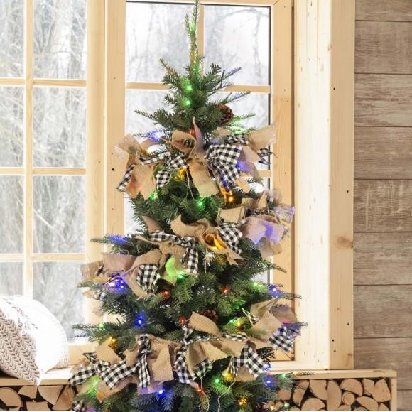 Glitzhome Glitzhome 2pk 72"L Black & White Plaid Fabric/Linen Garland