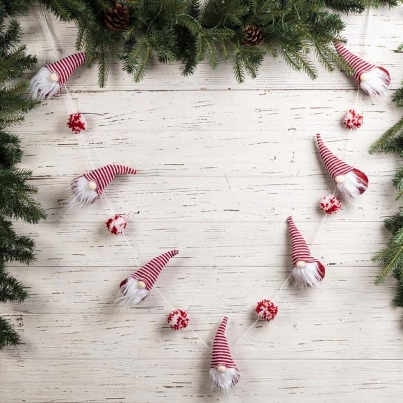 Glitzhome Glitzhome 2pk 72"L Red And White Fabric Christmas Gnome Gardland