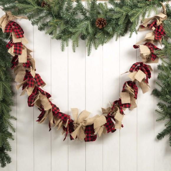 Glitzhome Glitzhome 2pk 72"L Red & Black Plaid Fabric/Linen Garland