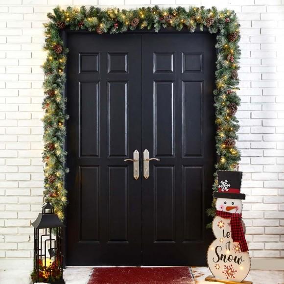 Glitzhome Glitzhome 2pk 9 Ft. Pre-Lit Glittered Pine Cone Christmas Garland With Warm White LED Lights