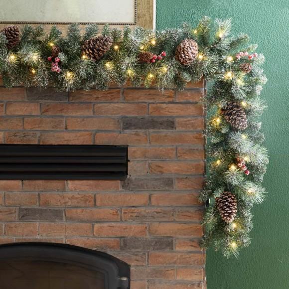 Glitzhome Glitzhome 2pk 9 Ft. Pre-Lit Glittered Pine Cone Christmas Garland With Warm White LED Lights