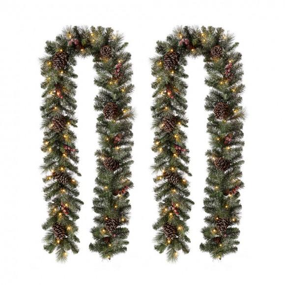 glitzhome Glitzhome 2pk 9 ft. Pre-Lit Glittered Pine Cone Christmas Garland with Warm White LED Lights