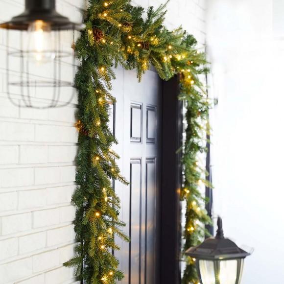 Glitzhome Glitzhome 2pk 9ft Pre-Lit Greenery Pine Cone Christmas Garland With Warm White LED Lights