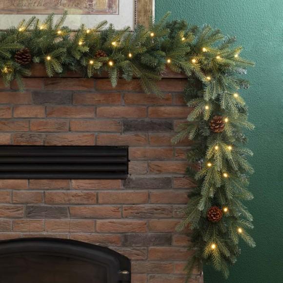 Glitzhome Glitzhome 2pk 9ft Pre-Lit Greenery Pine Cone Christmas Garland With Warm White LED Lights