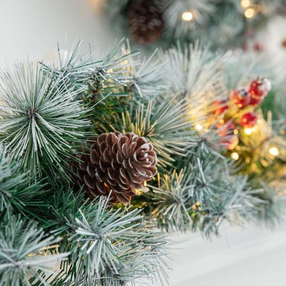 Glitzhome Glitzhome 2PK 9ft Pre-Lit Greenery Pine Cones And Red Berries Christmas Garland With 50 Warm White Lights(Includes Timer)