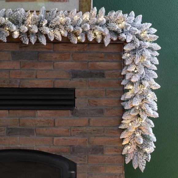 Glitzhome Glitzhome 2pk 9ft Pre-Lit Snow Flocked Christmas Garland With Warm White LED Lights