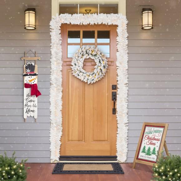 Glitzhome Glitzhome 2PK 9ft Pre-Lit White Pine Christmas Garland With 50 Warm White LED Lights And Timer
