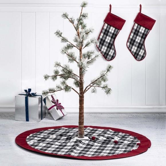 Glitzhome Glitzhome 2pk Black & White Plaid Fabric Christmas Stockings And 1 Tree Skirt Set Of 3