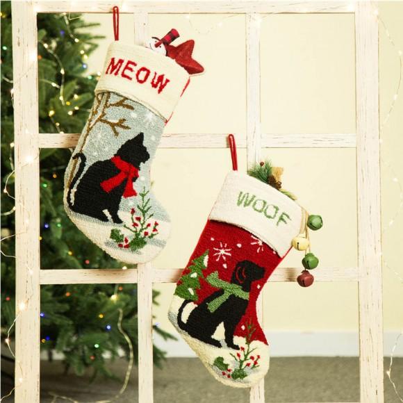 Glitzhome Glitzhome 2PK Cat & Dog Design Hooked Stocking