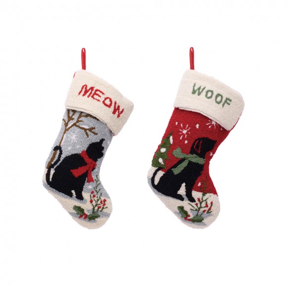 glitzhome Glitzhome 2PK Cat & Dog Design Hooked Stocking