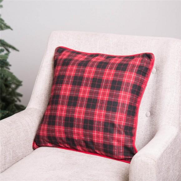 Glitzhome Glitzhome 2PK Farmhouse Red & Black Plaid Pillow Cover