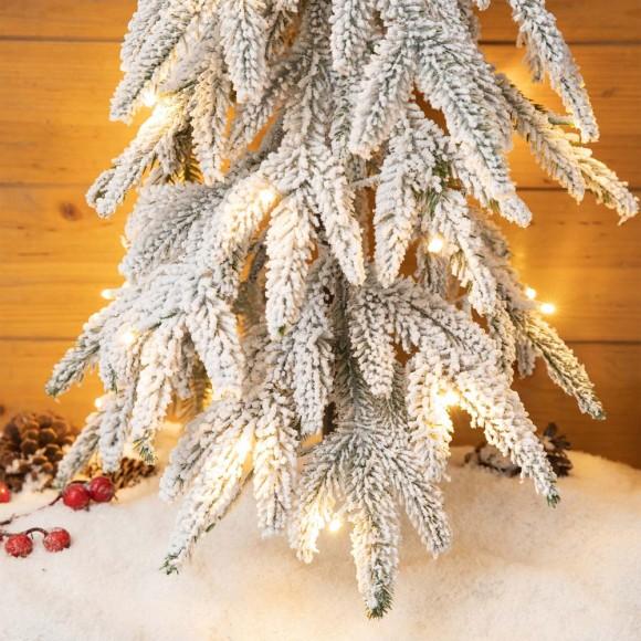 Glitzhome Glitzhome 2PK Lighted 2ft Pre-Lit Downward Wrapped Flocked Pine Artificial Christmas Greenery Table Tree(Includes Timer)
