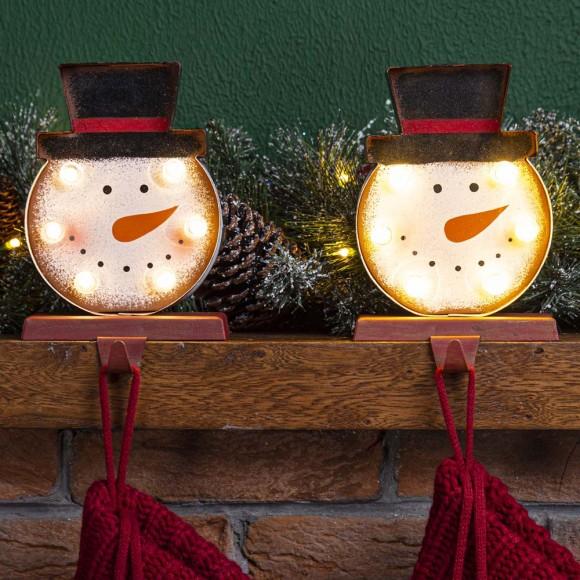 Glitzhome Glitzhome 2PK Marquee LED Snowman Head Stocking Holder