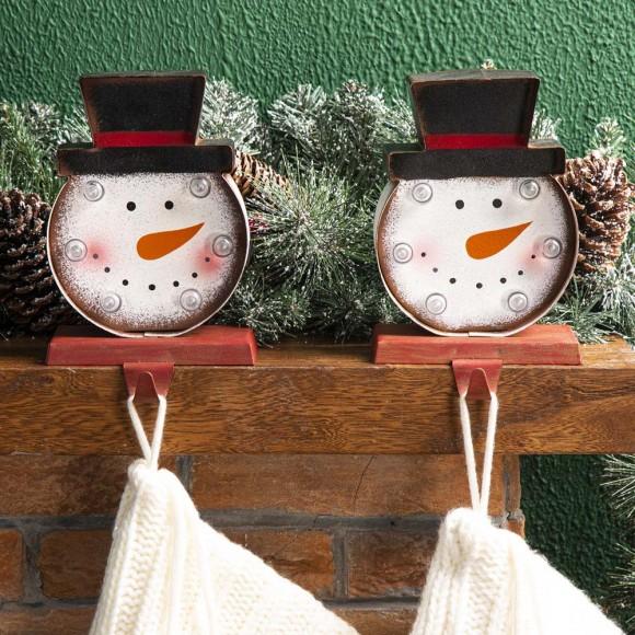 Glitzhome Glitzhome 2PK Marquee LED Snowman Head Stocking Holder