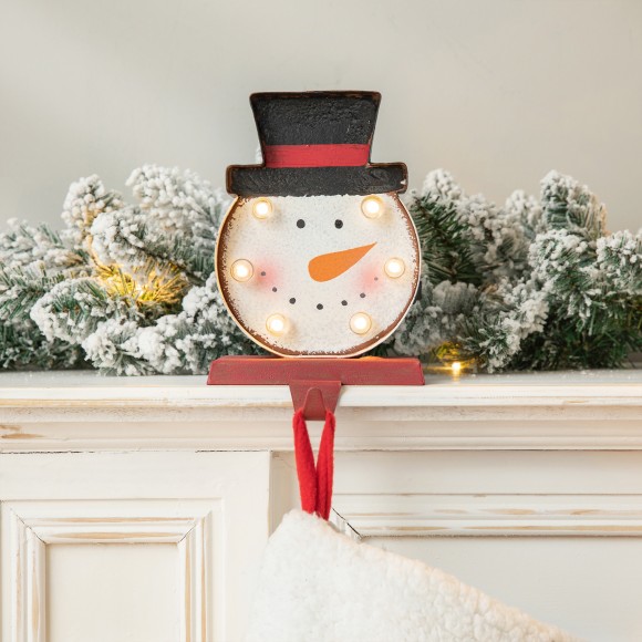 Glitzhome Glitzhome 2PK Marquee LED Snowman Head Stocking Holder