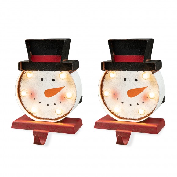 glitzhome Glitzhome 2PK Marquee LED Snowman Head Stocking Holder
