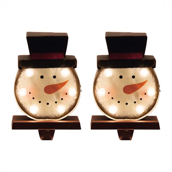 glitzhome Glitzhome 2PK Marquee LED Snowman Head Stocking Holder