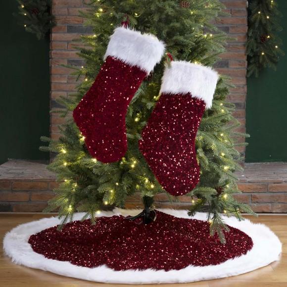 Glitzhome Glitzhome 2pk Red Sequin Christmas Stockings And 1 Tree Skirt Set Of 3