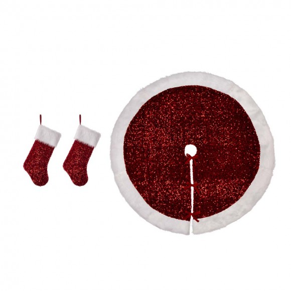 glitzhome Glitzhome 2pk Red Sequin Christmas Stockings and 1 tree skirt Set of 3
