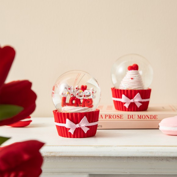 Glitzhome Glitzhome 3.25“H S/2 65MM Valentine's Resin Cupcakes Waterglobes