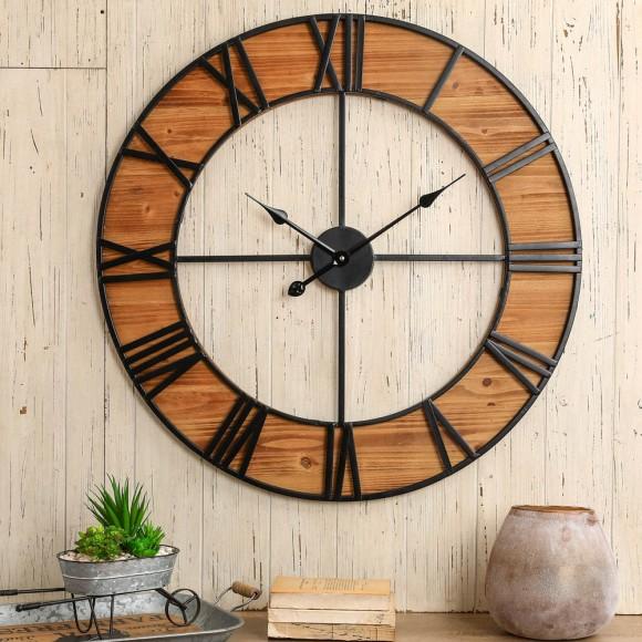 Glitzhome Glitzhome 30.00"D Oversized Farmhouse Wooden & Metal Center Cutout Design Wall Clock