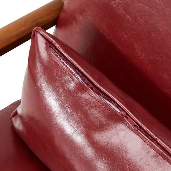 Glitzhome Glitzhome 30.00"H Mid-century Modern Burgundy Leatherette Accent Armchair With Walnut Rubberwood Frame Set Of 2