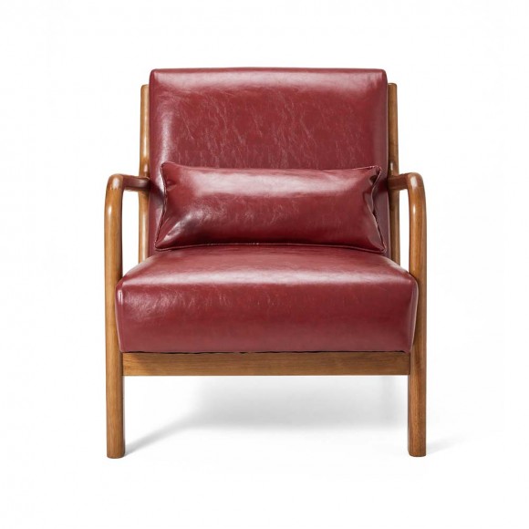 Glitzhome Glitzhome 30.00"H Mid-century Modern Burgundy Leatherette Accent Armchair With Walnut Rubberwood Frame