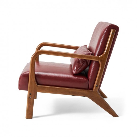 Glitzhome Glitzhome 30.00"H Mid-century Modern Burgundy Leatherette Accent Armchair With Walnut Rubberwood Frame
