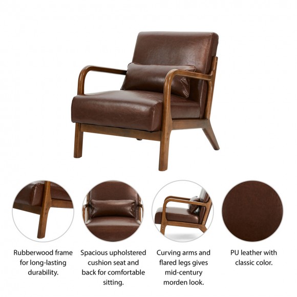 Glitzhome Glitzhome 30.00"H Mid-century Modern Coffee Leatherette Accent Armchair With Walnut Rubberwood Frame Set Of 2