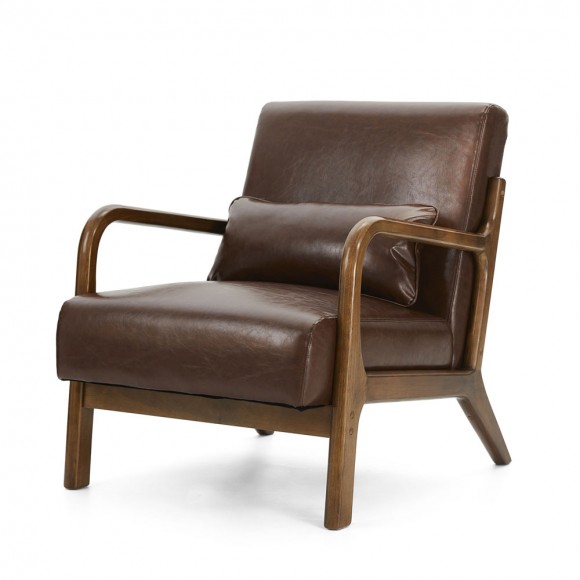 glitzhome Glitzhome 30.00"H Mid-century Modern Coffee Leatherette Accent Armchair with Walnut Rubberwood Frame