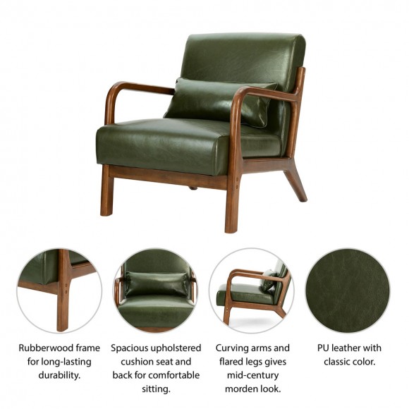 glitzhome Glitzhome 30.00"H Mid-century Modern Hunter Green Leatherette Accent Armchair With Walnut Rubberwood Frame Set Of 2