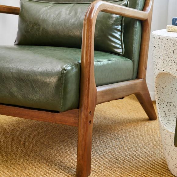 Glitzhome Glitzhome 30.00"H Mid-century Modern Hunter Green PU Leather Accent Armchair With Walnut Rubberwood Frame