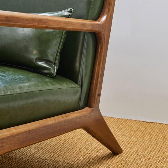 Glitzhome Glitzhome 30.00"H Mid-century Modern Hunter Green PU Leather Accent Armchair With Walnut Rubberwood Frame