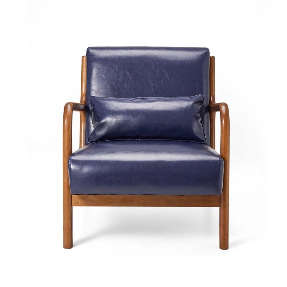 Glitzhome Glitzhome 30.00"H Mid-century Modern Navy Blue Leatherette Accent Armchair With Walnut Rubberwood Frame